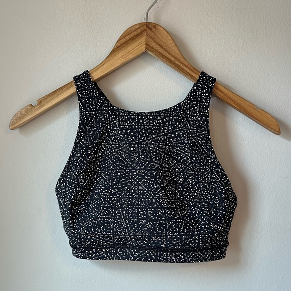 lululemon Free To Be Serene High Neck Bra Black White Speckle Size 4 - Picture 3 of 13